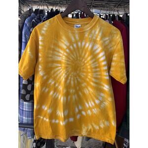 NO IMPRESSIONS Tie Dye T-shirt M Men's Yellow Sunburst Gildan Ultra Cotton Y2K